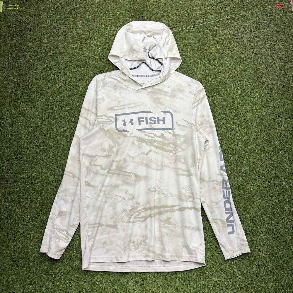 Under Armour Heatgear FISH Shirt Mens Small Loose Fit Hoodie Lightweight Thin